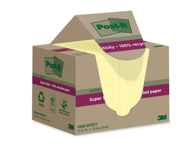 Post-it® Notatblokk POST-IT Resirk 76x76 gul (12)