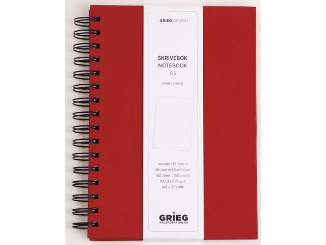 Grieg Spiralbok GRIEG A5 100g 160s linjer rød
