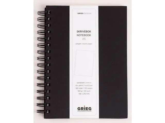 Grieg Spiralbok A5 100g 160s ulinj sort