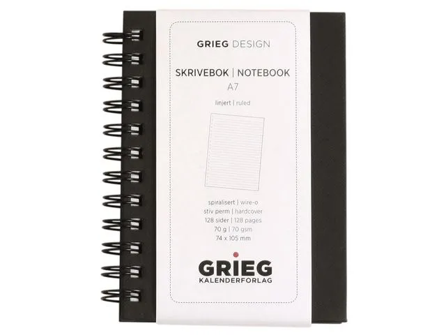 Grieg Spiralbok A7 70g 128s linjer sort