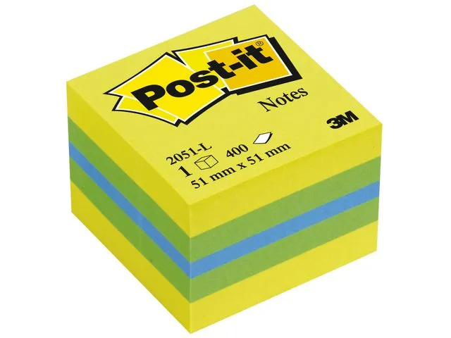 Post-it® Notatkube POST-IT 51x51 gul/grønn/blå