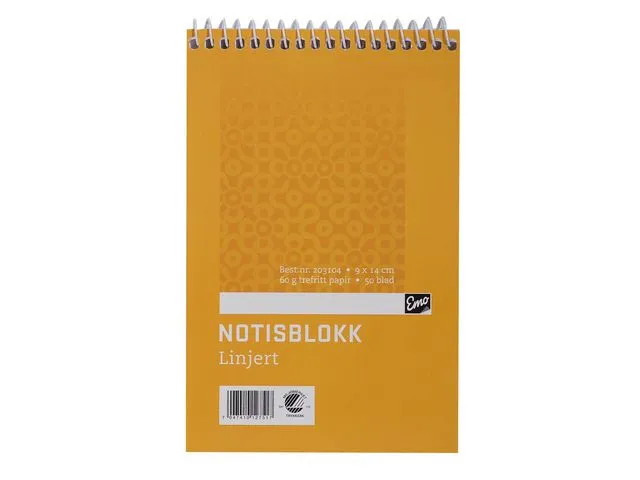 Emo Notisblokk EMO 9x14cm 60g 50bl linj spir