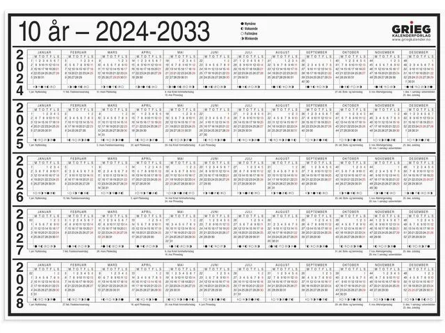 Grieg Platekalender GRIEG A4 10 år 2024-2033