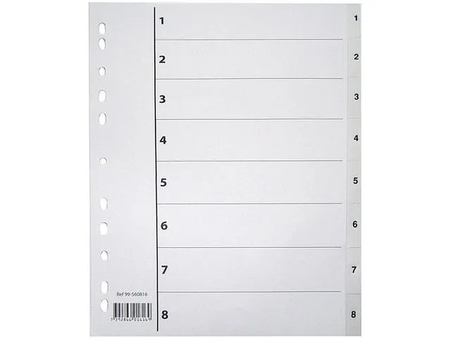 skilleark, forhåndstrykte, polypropylen, 8-delt, A4, hvit