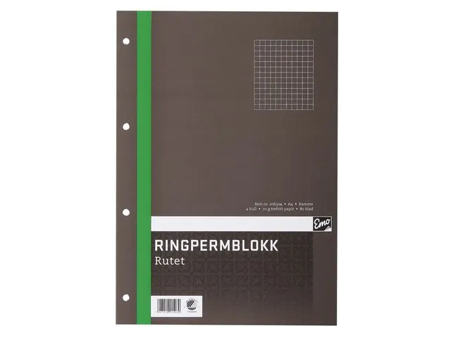 Emo Ringpermblokk A4 70g 80bl ruter
