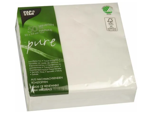Papstar Serviett PURE 33x33cm hvit (50)