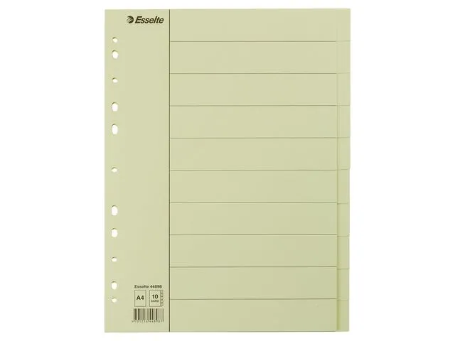 Esselte skilleark, A4, blanke, 10-delt, 225 x 297 mm, 118 g