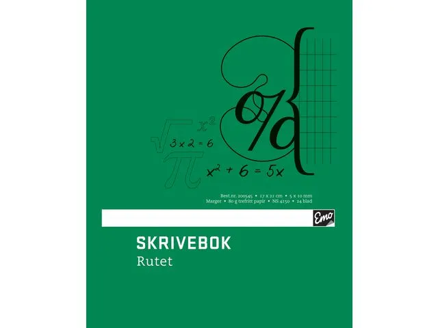 Emo skrivebok, 170 x 210 mm, 80 g/m², 24 blad, 5 x 10 mm ruter