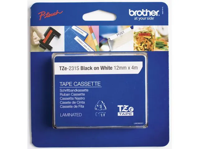 Brother Tape BROTHER TZ-e231S2 12mmx4m sort/hvit