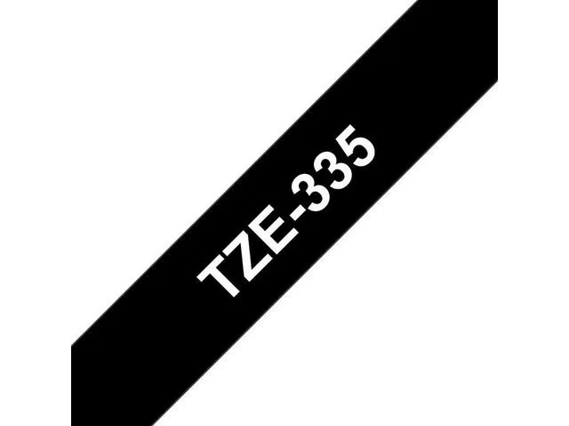 Brother etiketteip TZe-335, hvit på svart, 12 mm x 8 m