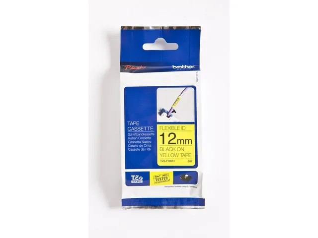 Brother tape TZe-FX631, 12 mm x 8 m, sort på gul, stk