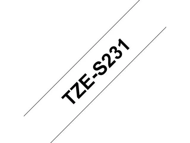 Brother tape, TZe-S231, svart på hvitt, 1,2 cm x 8 m