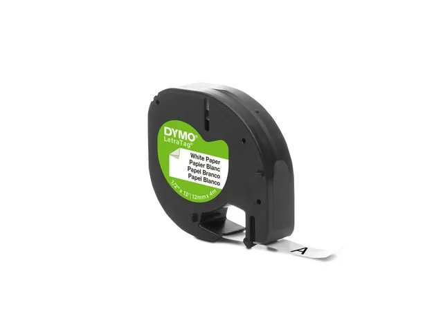 Dymo S0721510 Tape LetraTAG, svart på hvitt, 12 mm x 4 m papir