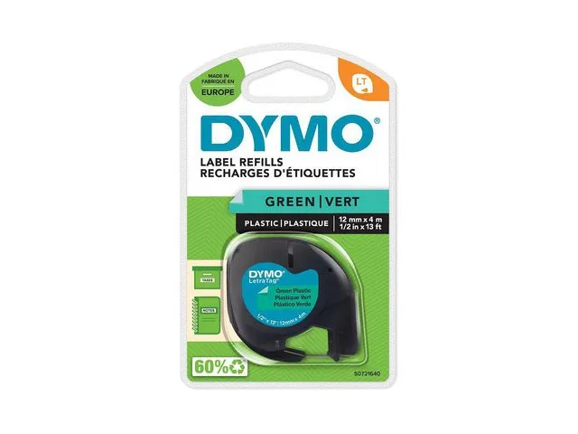 Dymo Tape S0721640 LetraTAG, svart på grønt, 12 mm x 4 m