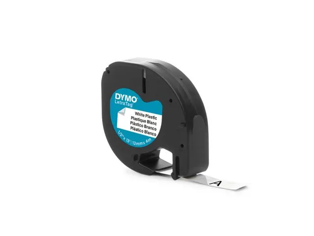 Dymo Tape DYMO LetraTAG 12mm plast sort/ hvit