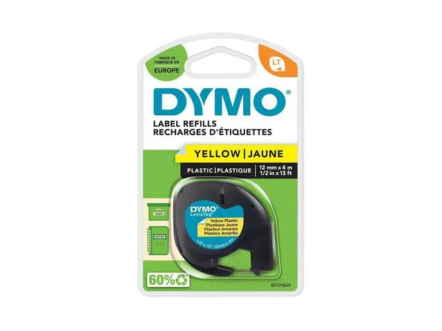 Dymo teip s0721620, LetraTag, sort på gult, 12 mm x 4 m