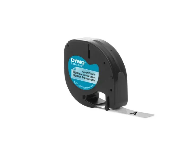 Dymo etiketteip S0721530, LetraTag, sort på gjennomsiktig, 12 mm x 4 m