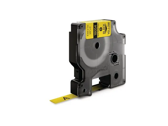 Dymo Rhino industriell slange til varmekrymping, sort på gult, 9 mm
