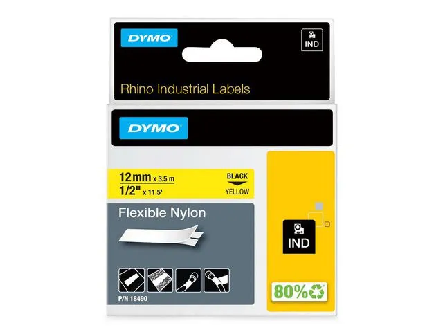 Dymo Tape DYMO Rhino nylon sort/gul 12mm