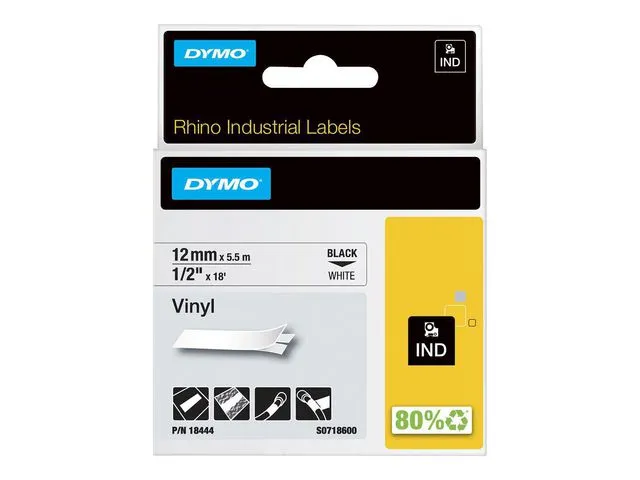 Dymo Tape DYMO Rhino vinyl sort/hvit 12mm