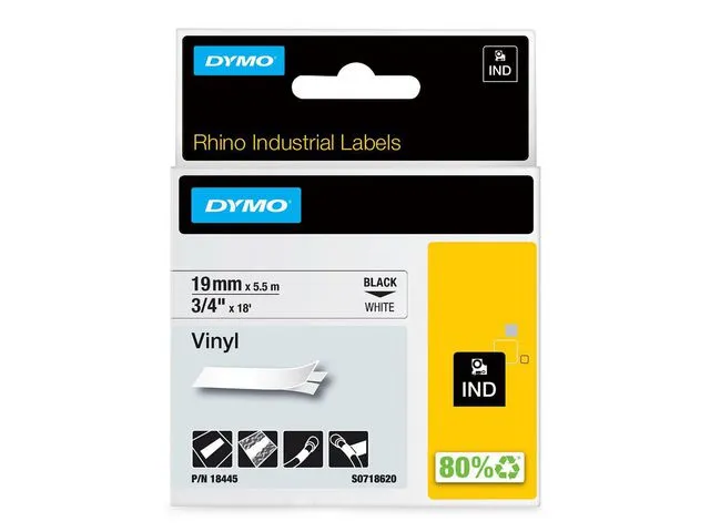 Dymo Tape DYMO Rhino vinyl sort/hvit 19mm