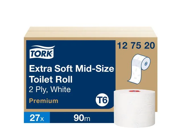 Tork toalettpapirrull Premium Compact T6 Jumbo, 2-lags, preget, hvit