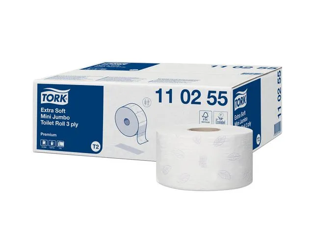 Tork Toalettpapir, mini jumbo rull, T2, 3-lags, 120 m, hvit