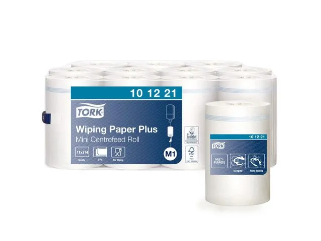Tork tørkeark av papir Plus Mini M1, 2-lags, 214 ark, preget, gjenvunnet, 215 mm, hvit