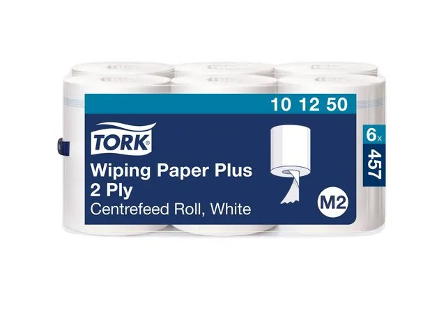 Tork M2 tørkeark av papir, 2-lags, 457 ark, sentertrekk, 245 mm, hvit