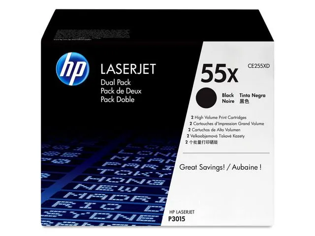 HP Toner, CE255XD Dualpack, sort