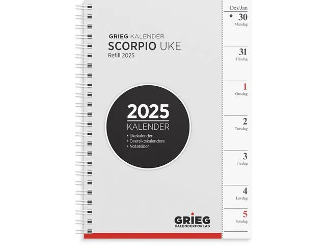 Grieg Ukekalender GRIEG Scorpio A5 2025 refill