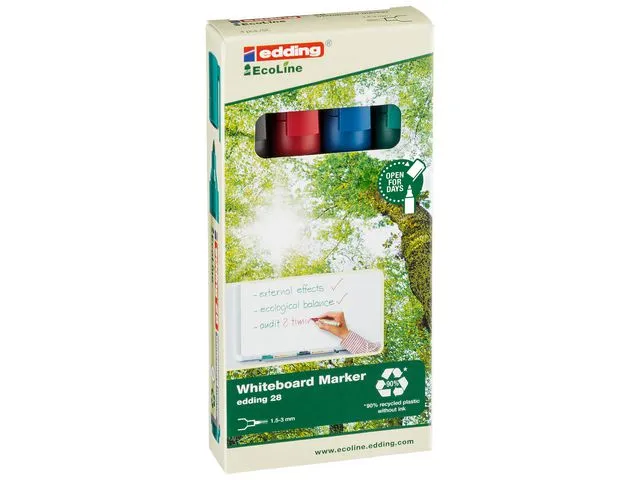 edding Whiteboardpenn 28 EcoLine, kulespiss, 1,5–3 mm strekbredde, assorterte farger